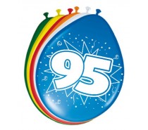 Gekleurde Leeftijdsballon: 95 Jaar 8 st.